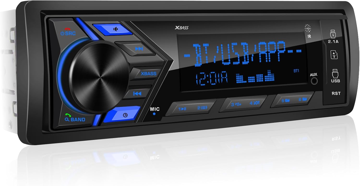 Single DIN Bluetooth car stereo AM FM USB charging SD AUX 300W amp out