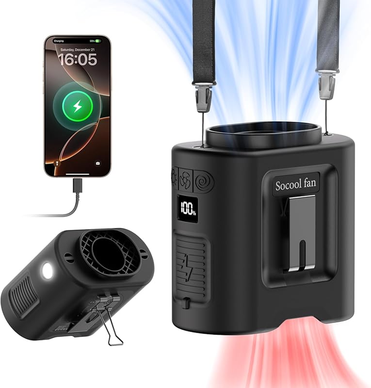 Socool 14500mAh Portable Waist Fan 360 degree Rotation Rechargeable Cl