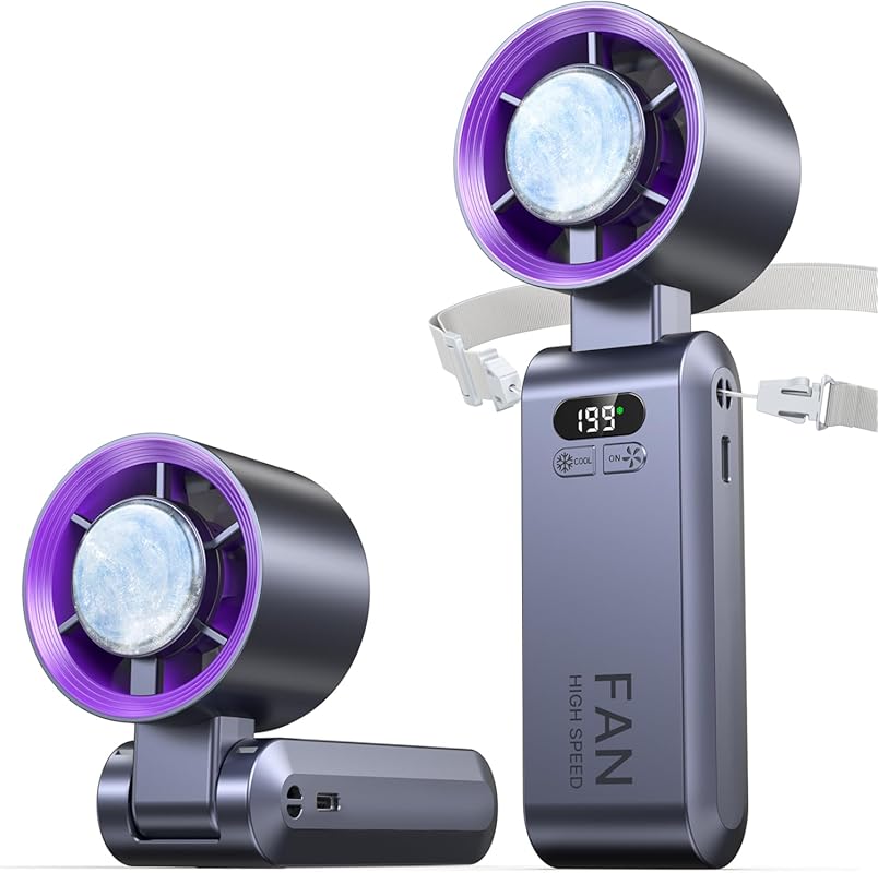Handheld Portable Turbo Fan with Ice Cooler, Rechargeable Pocket Fan f