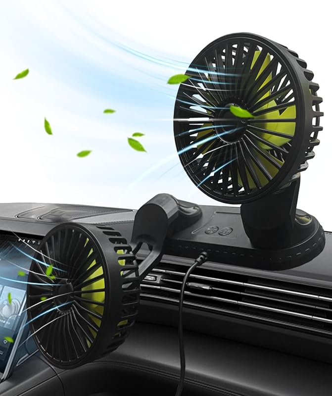 Dual Head Portable USB Car Dashboard Fan, 3 Speed Powerful Cooling, 36