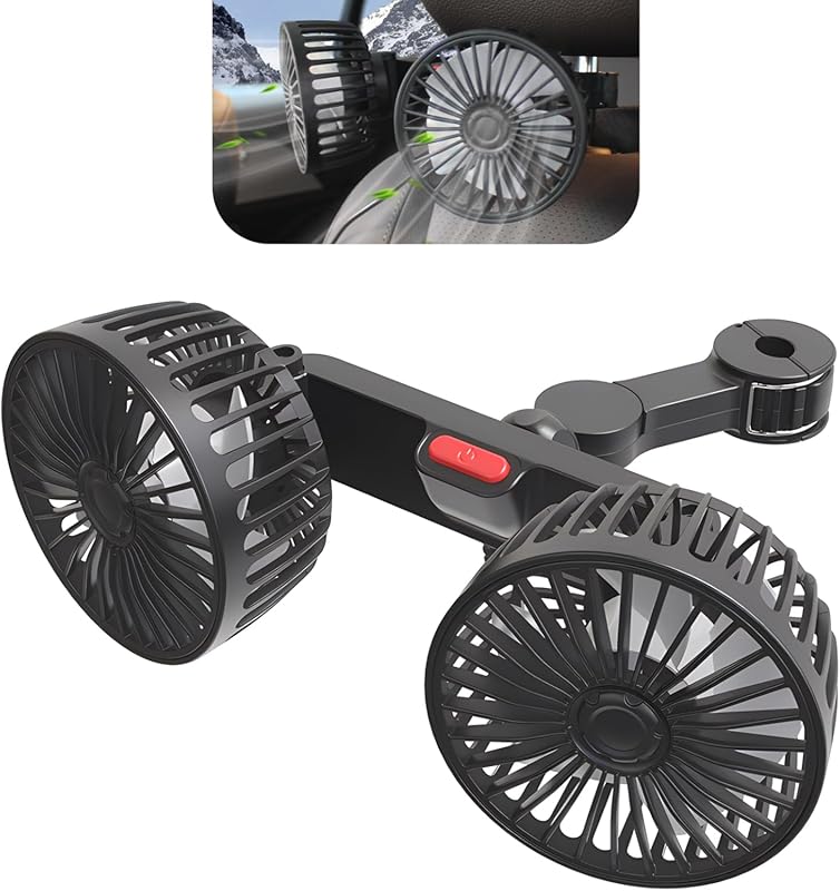Dual Head 5V USB Car Fan for Back Seat 360 Degree Rotatable Rear Headr