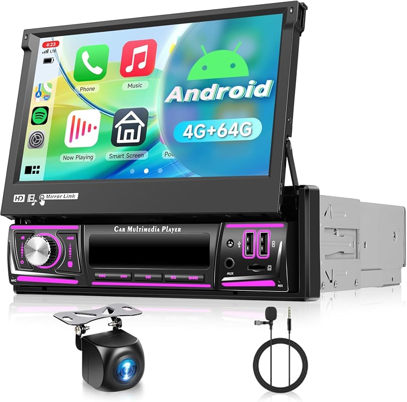 7 inch foldable Android car stereo with wireless Apple CarPlay, Androi