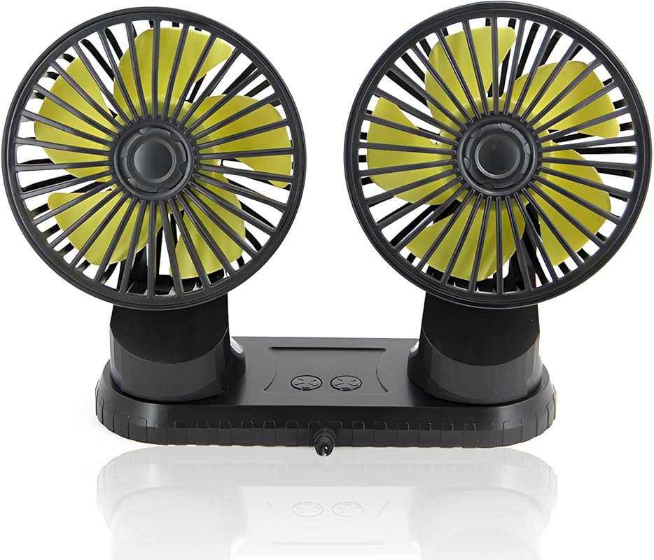 Dual Head USB Car Vent Fan with Adhesive Base, 360 Degree Rotation, Qu