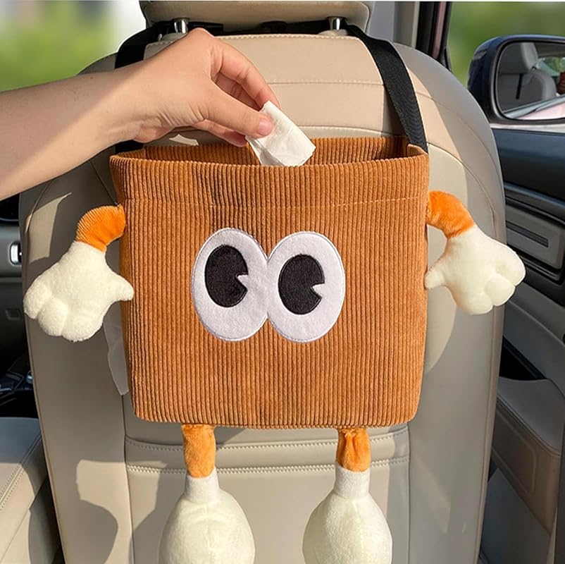Hello Bro 2-in-1 Plush Car Trash Can and Tissue Holder, Back Seat Orga