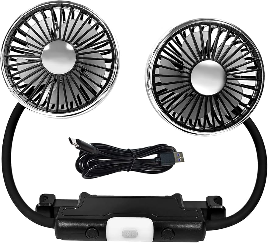 Dual Head USB Car Fan, 3 Speed Adjustable with 360 Degree Rotation, LE