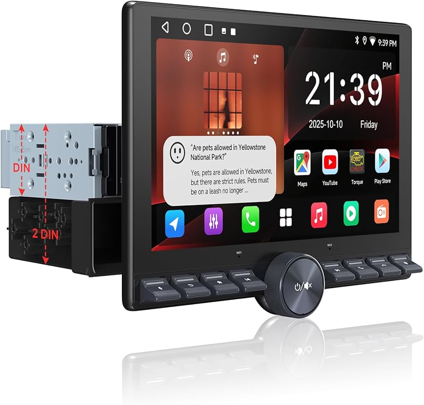 10.1-inch QLED Floating Double DIN Car Stereo with Wireless CarPlay, A