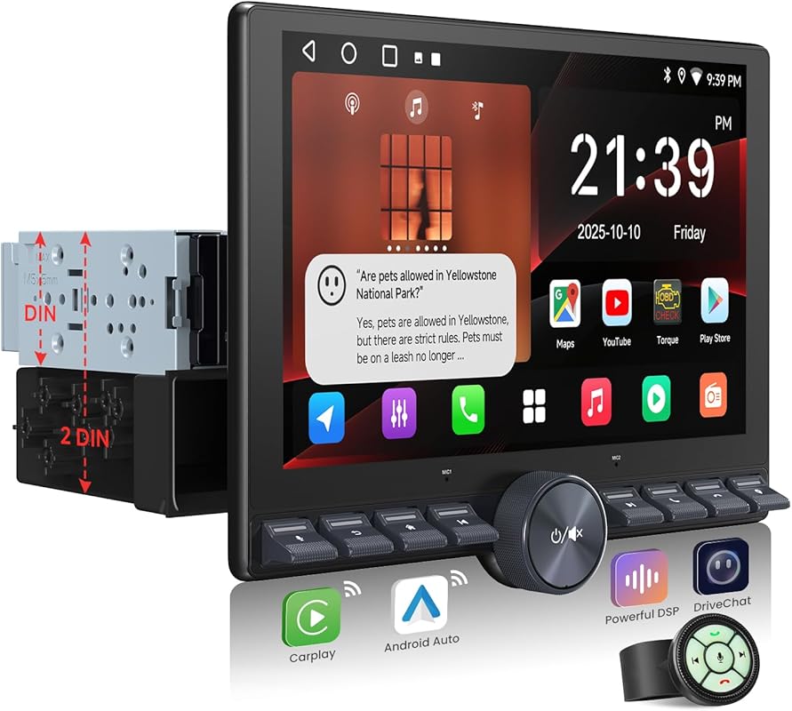 10.1 Inch QLED Floating Single Double DIN Car Stereo with Wireless Car