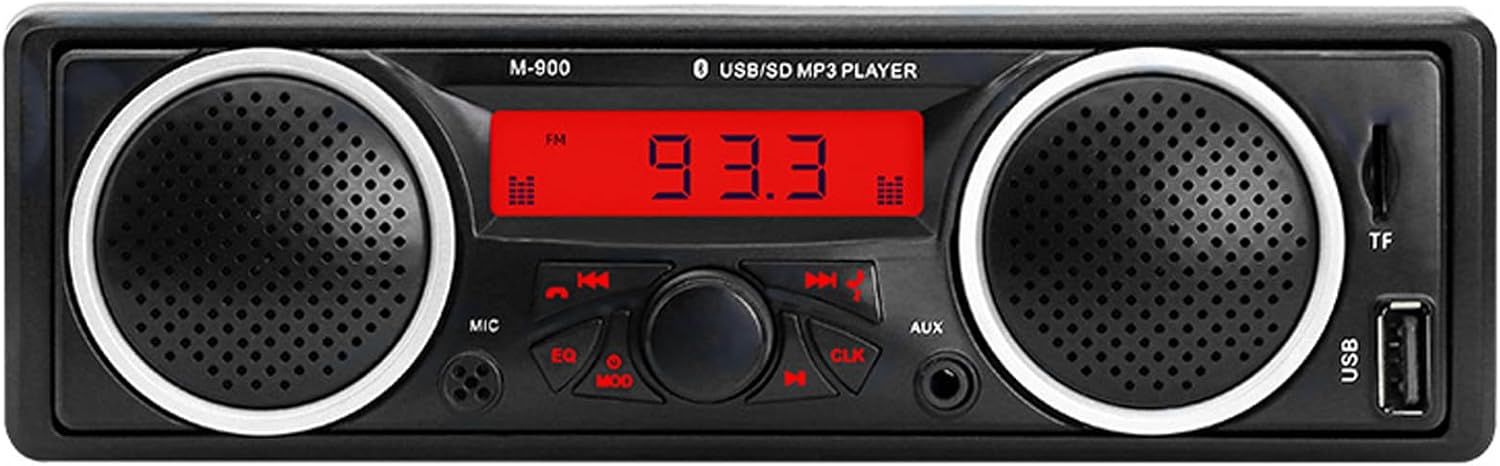 Single DIN Car Stereo with Bluetooth, Dual Built-in Speakers, 12V-24V,