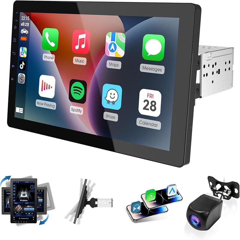 10.1-inch Single DIN Car Stereo with Wireless CarPlay and Android Auto