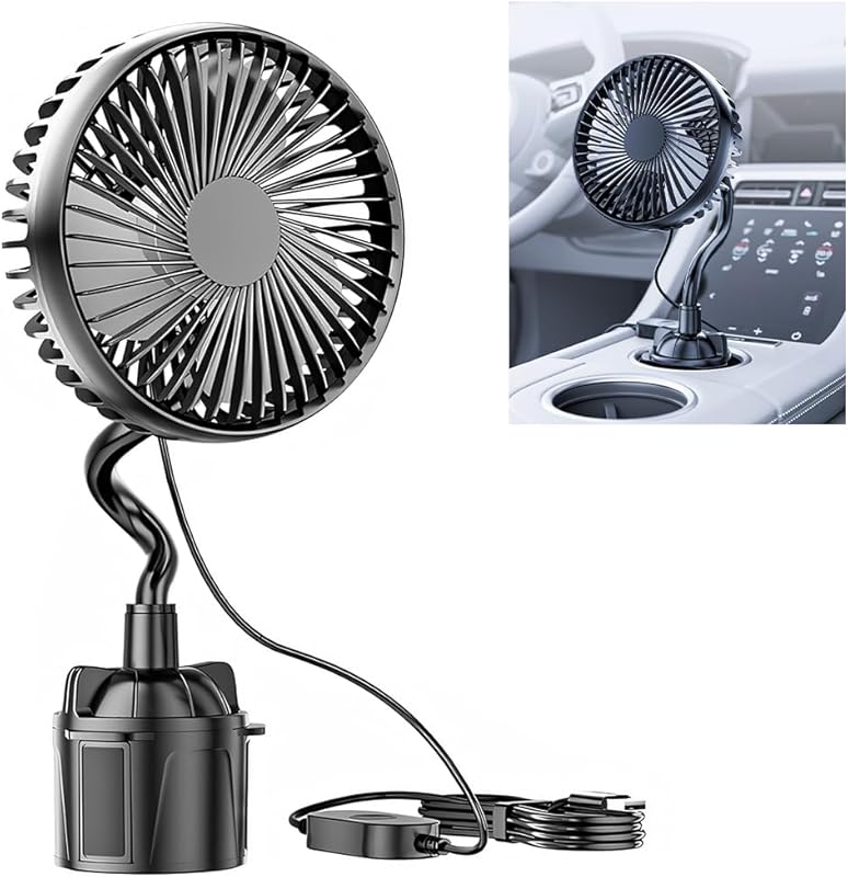 5V USB Portable Car Fan for Cup Holder, 360-degree Rotation, Low Noise