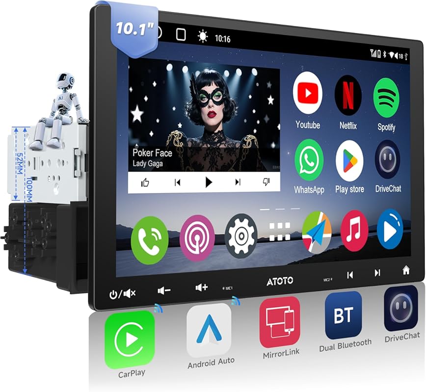 A6PF 10.1 Inch Floating QLED Android Car Stereo Single Double DIN with