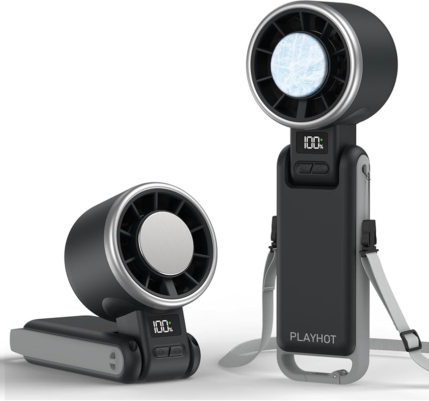 Rechargeable handheld turbo fan with ice cooling pack, 5-speed up to 1