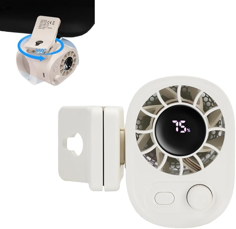 EVADA Rechargeable Car Clip-On Fan with LED Display 100 Speeds 1800mAh