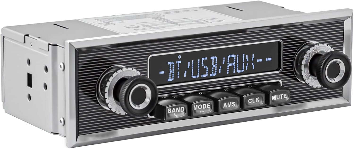 Single DIN Classic Retro Car Stereo with Bluetooth, LCD Display, AM FM