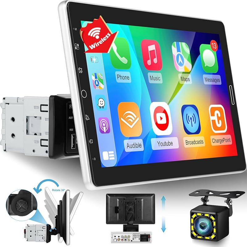 10.1-inch Single DIN Touchscreen Car Stereo with Wireless CarPlay, And