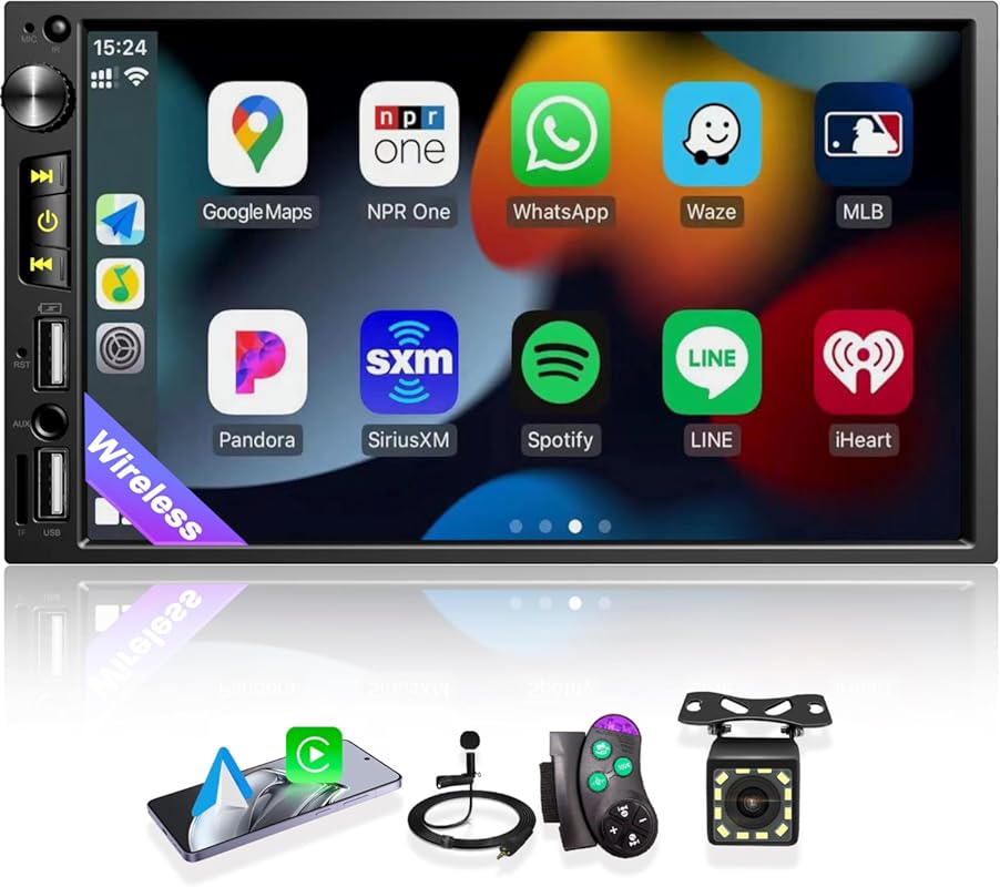 7-inch Double DIN Car Stereo with Apple CarPlay, Android Auto, Bluetoo
