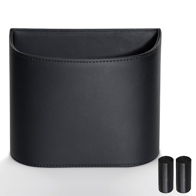 COZILO Leather Car Trash Can, Leakproof Easy-to-Clean Bin for SUVs and