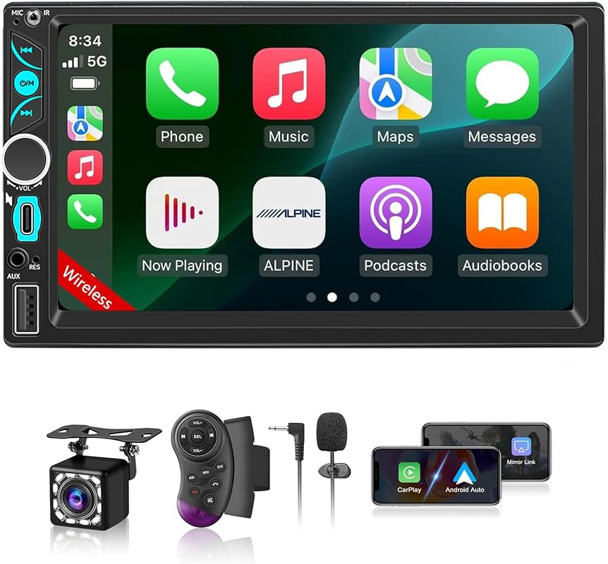 Wireless Double-DIN Car Stereo with Apple CarPlay, Android Auto, Bluet