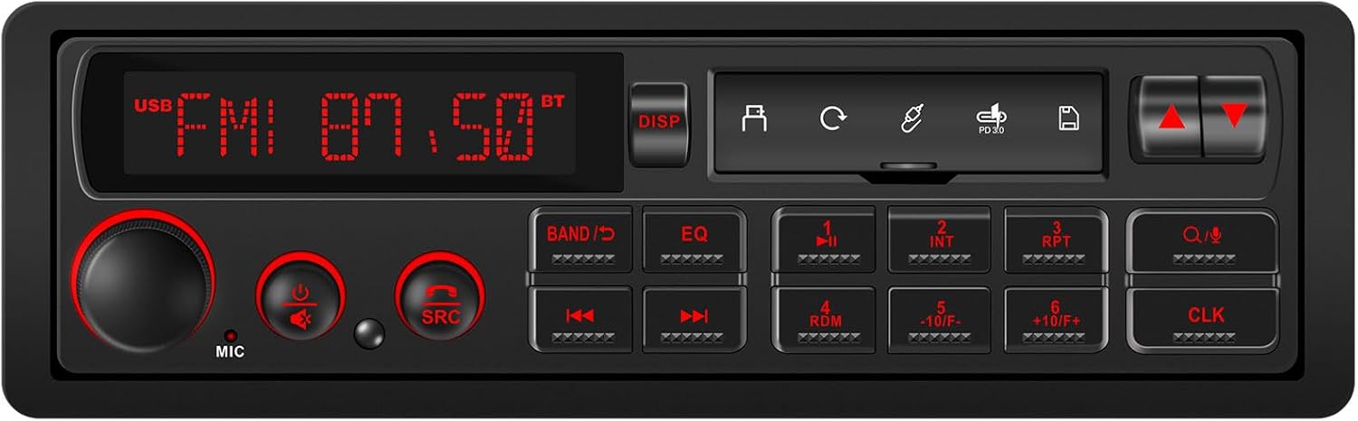 Single DIN Retro Car Stereo for Classic Vehicles with Bluetooth, AM FM