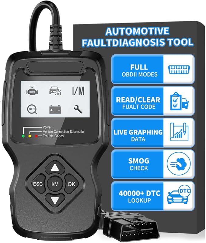 OBD2 scanner with IM readiness battery tester and check engine reset f