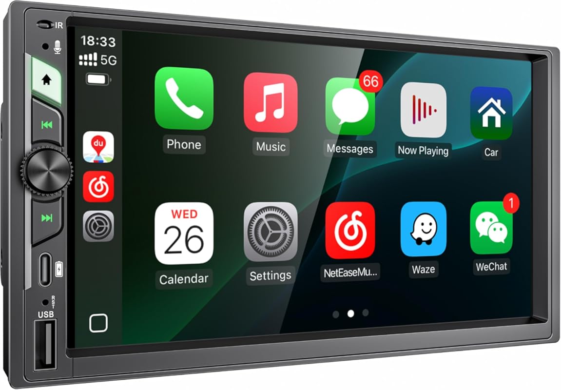 7-inch Double DIN Car Stereo with Wireless Apple CarPlay and Android A