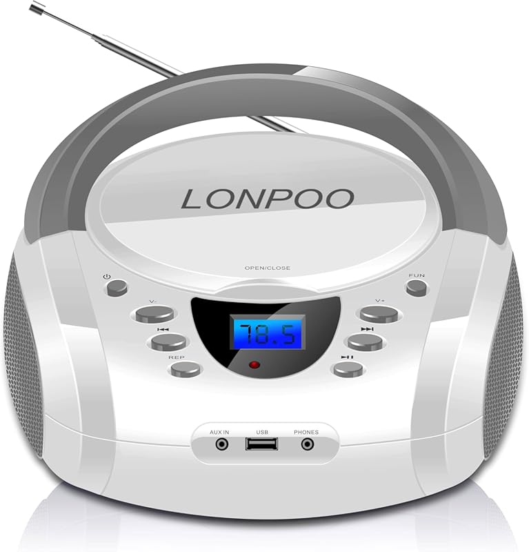 LONPOO Portable Boombox CD Player with FM Radio, Bluetooth, USB, AUX I