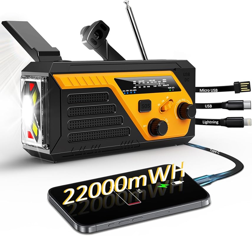Emergency Radio with 22000mWh Battery, AM/FM/NOAA Weather, Flashlight,